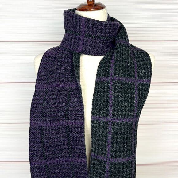 NWT Lauren Ralph Lauren Wool Houndstooth Purple Gray Long Scarf with Tassel - Picture 8 of 11